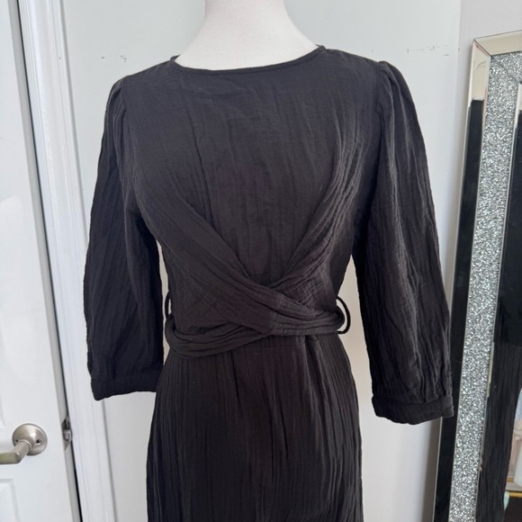 Elegant Zara Black cotton wrap style Midi Dress S - Picture 4 of 6